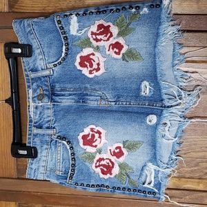 Free People NWOT Wild Rose Embroidered Denim Mini Skirt